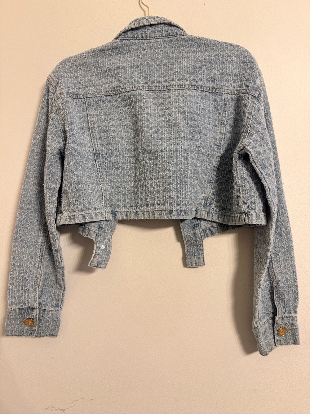 Mango Light Blue Cropped Denim Jacket with Gold Buttons - Picture 3 of 4